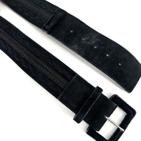 Vintage Women's Suede Leather Embroidered Braided Waist Belt Black Size Small - Picture 10 of 10